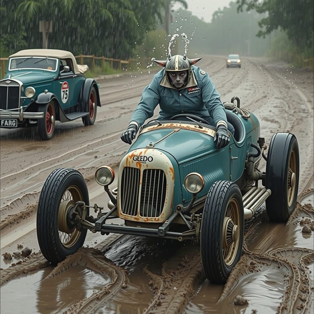 "His rage gushed like a spout from his helmet as the car rolled backwards, done."