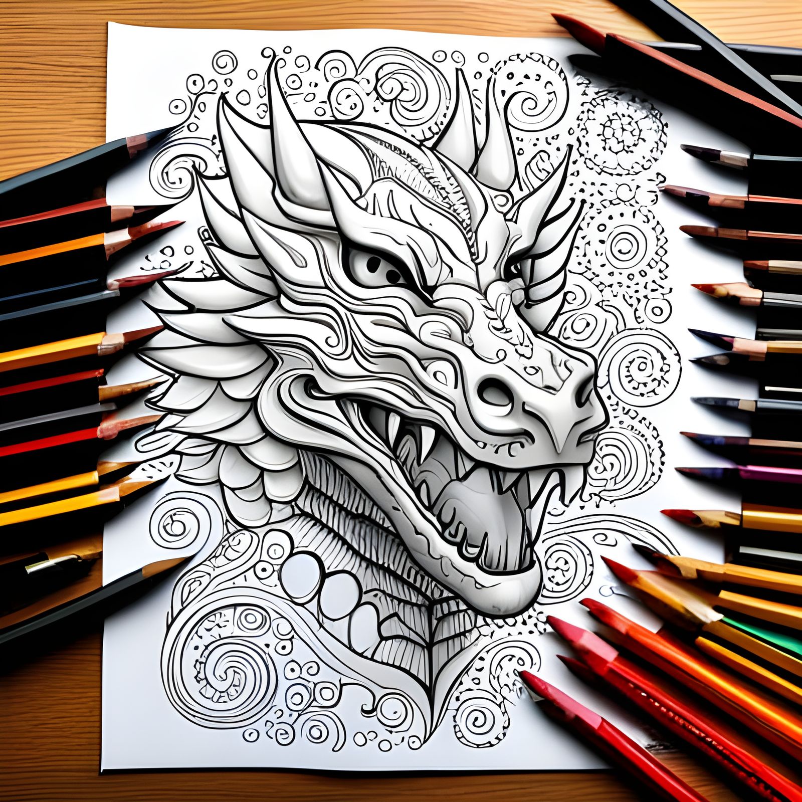 Intricate Dragon Head Coloring Page