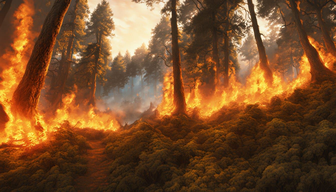 Inferno: A Forest Ablaze in Golden Hour Light