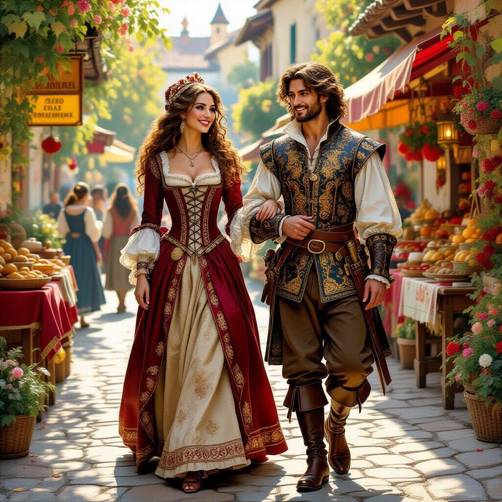 Renaissance Woman in Ornate Fashion, Oil Painting Style