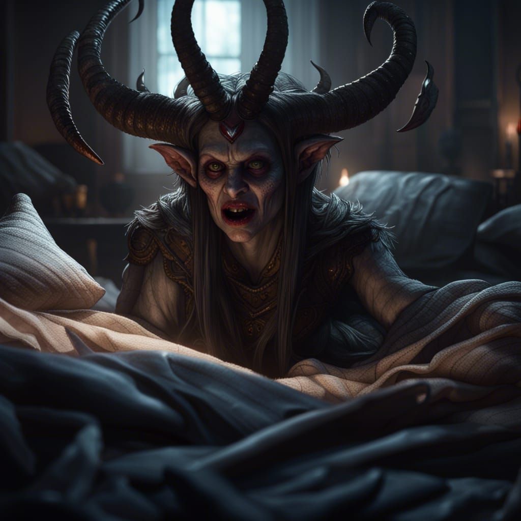 Frightened Horned Monster in Dark Fantasy Style