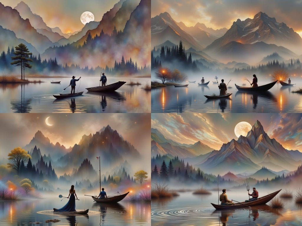Fishermen Meet Lady of the Lake in Surreal Watercolor