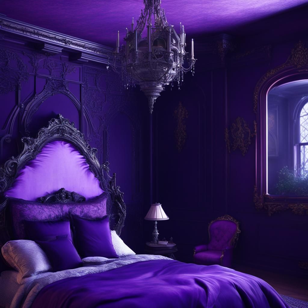 Vibrant purple gothic Victorian bedroom with vibrant purple ...