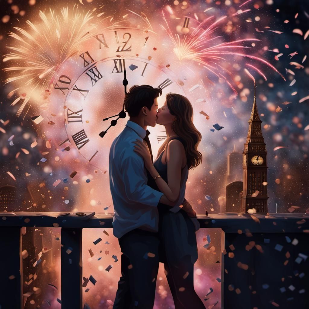 New Year's Eve Celebration with Fireworks and Timepieces