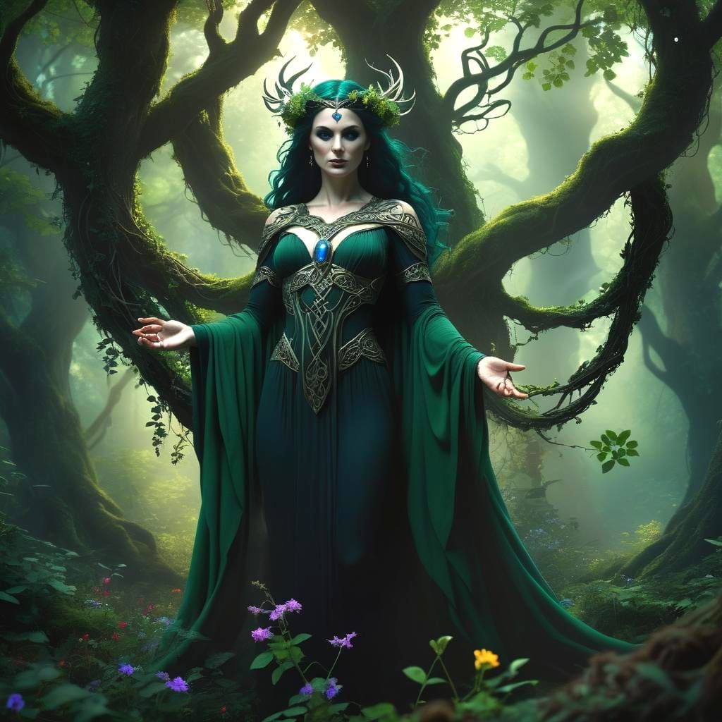 Celtic Deity in Enchanted Forest: Fantasy Art