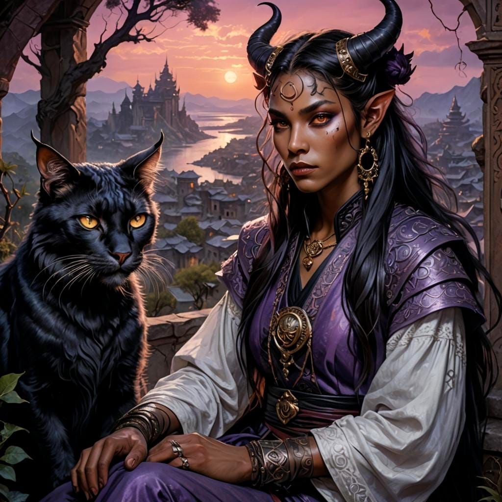 Rakshasa Tiefling Portrait in Romantic Fantasy Style
