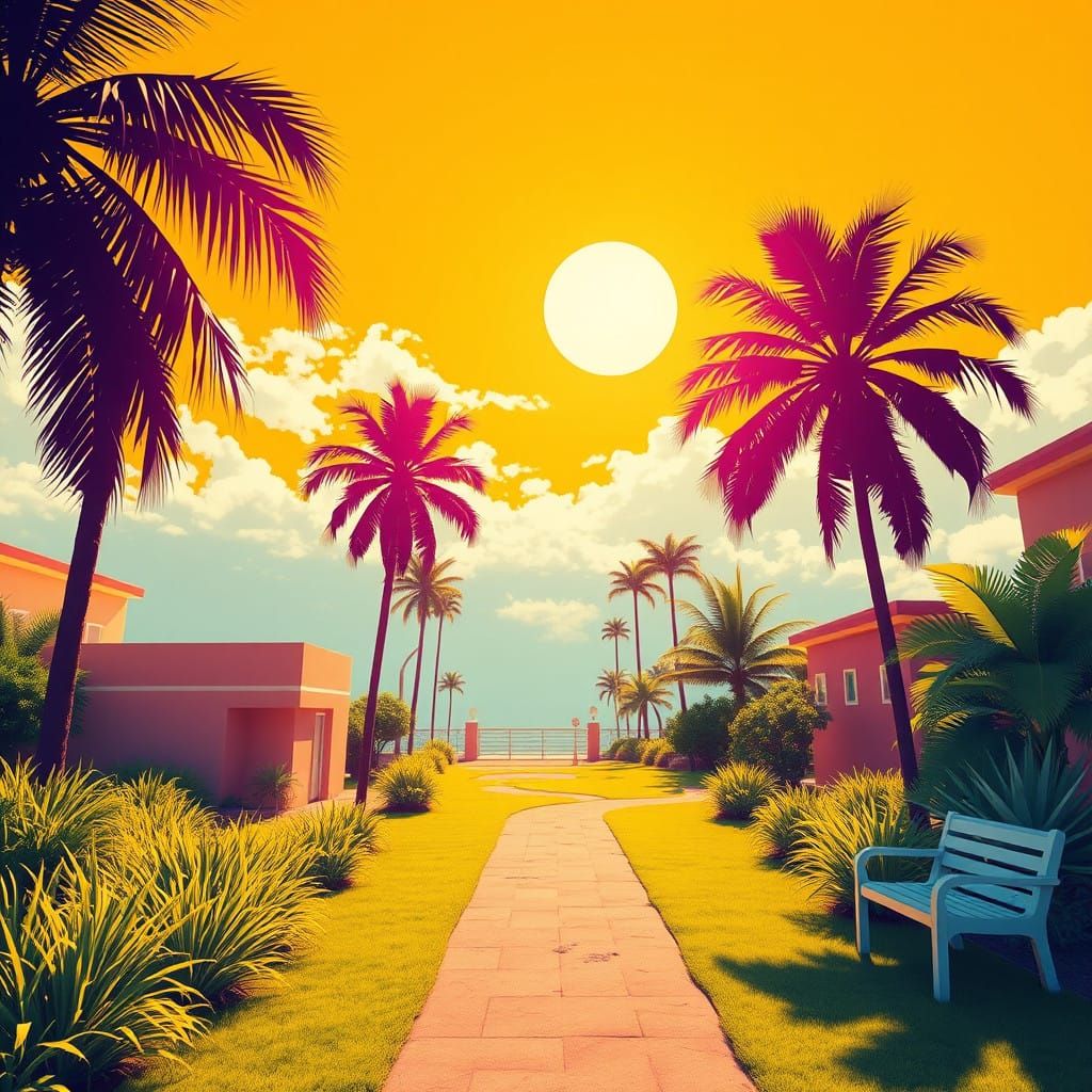 Vibrant Futuristic Scene in Bold Graphic Style