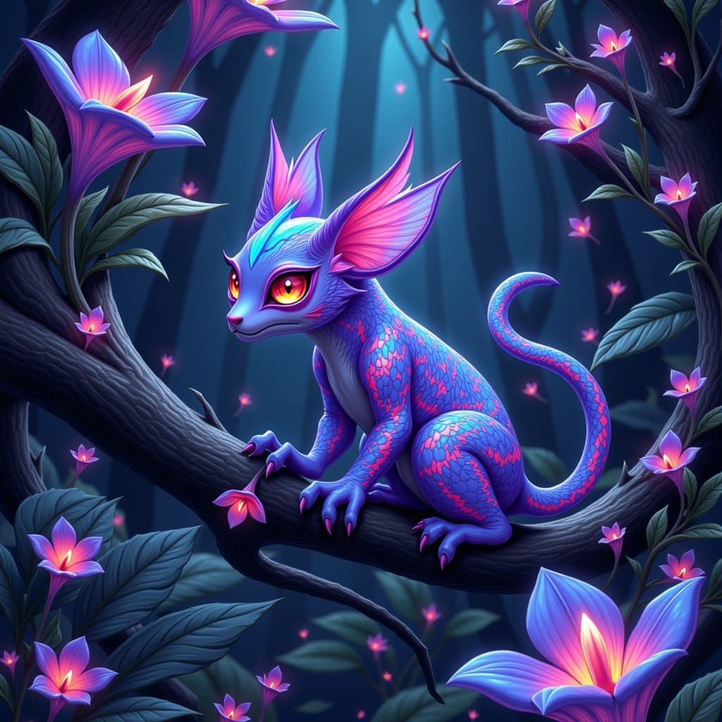 Bioluminescent Creature With Holographic Scales In Alien For...