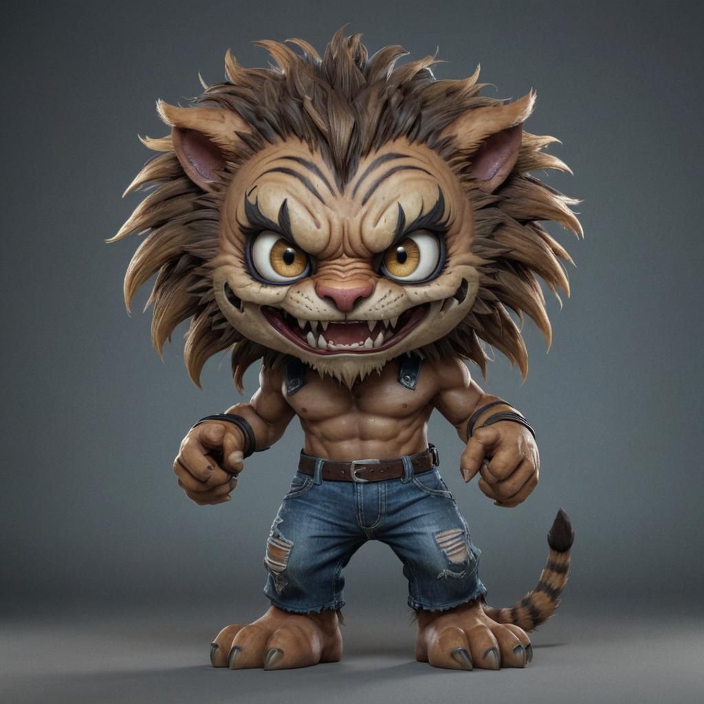 Evil Chibi Tiger-Human in Surreal Haunted Mansion