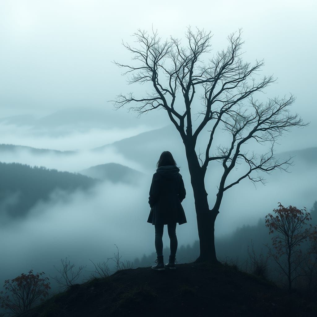 Eerie Mist Valley Landscape, Digital Art