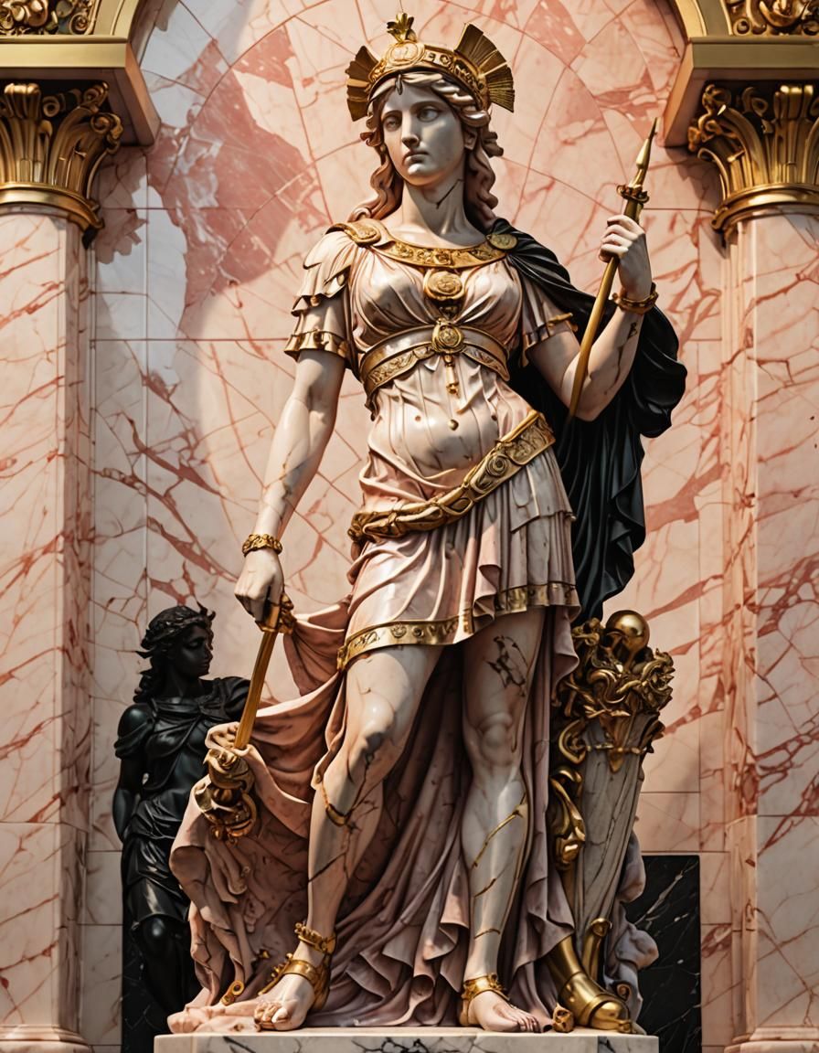 Athena Statue in Pink Marble, Art Deco Style