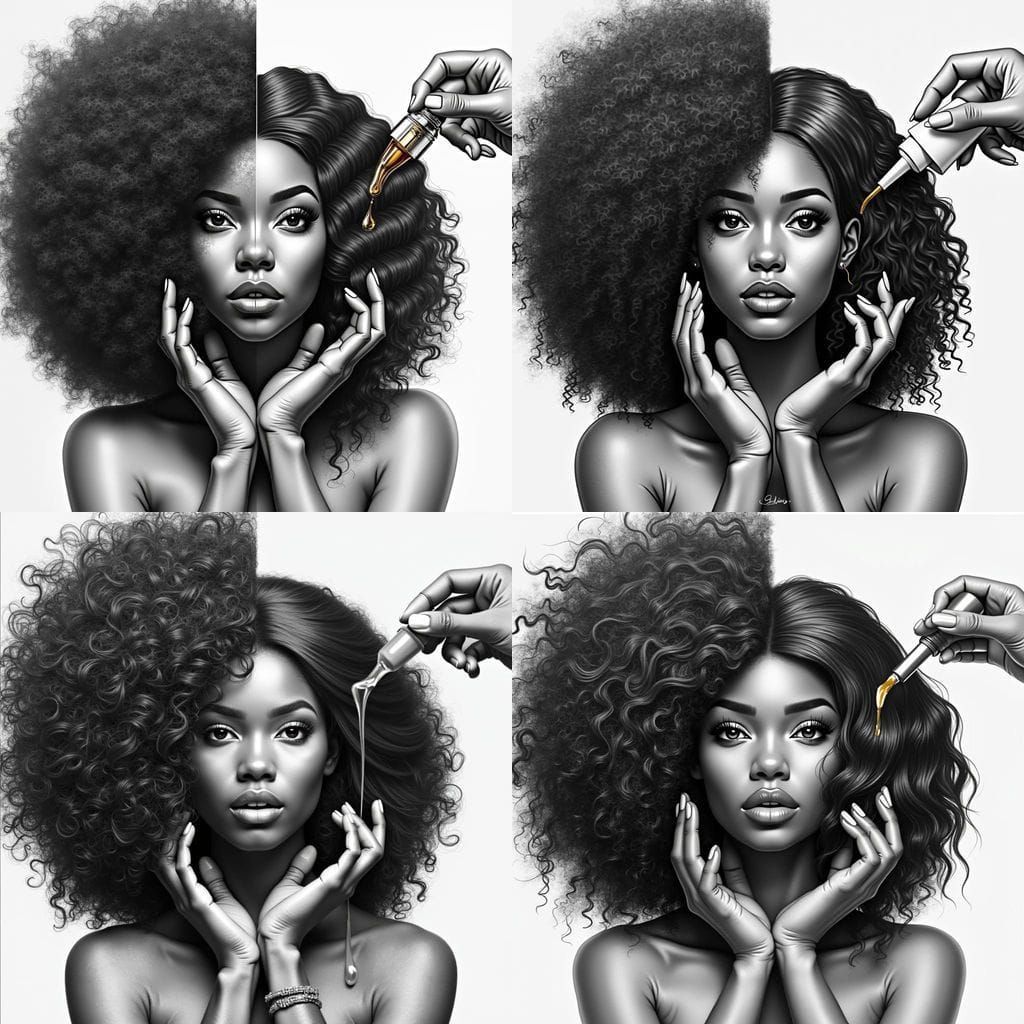 Emotive Pencil Sketch of Dual-Textured Hair