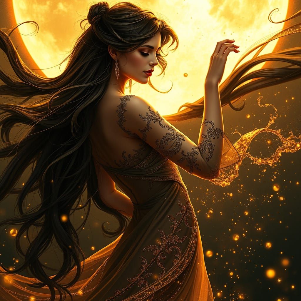 Ethereal Lunar Dancer in Gold and Black