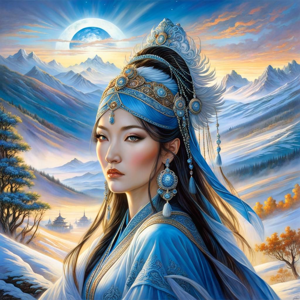 Mongolian Beauty at Dawn: Intricate Concept Art