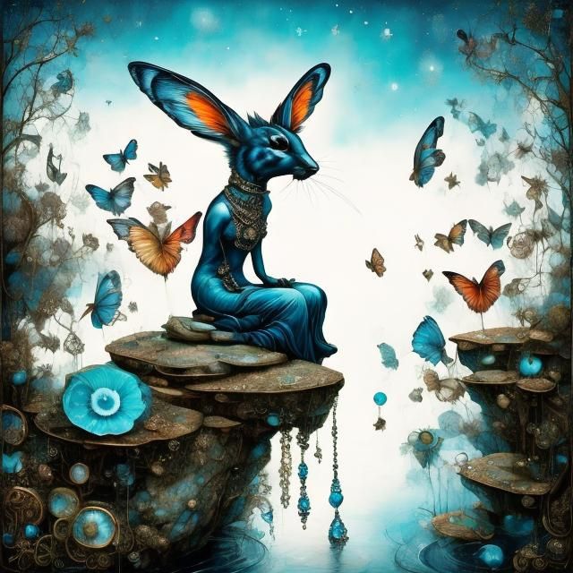 Steampunk Nymph Coloring Page on a Rock