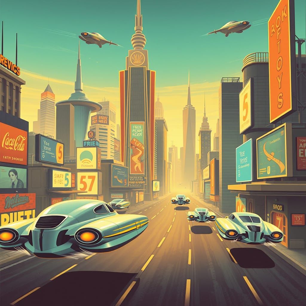 Retro Futuristic Cityscape in The Jetsons Style