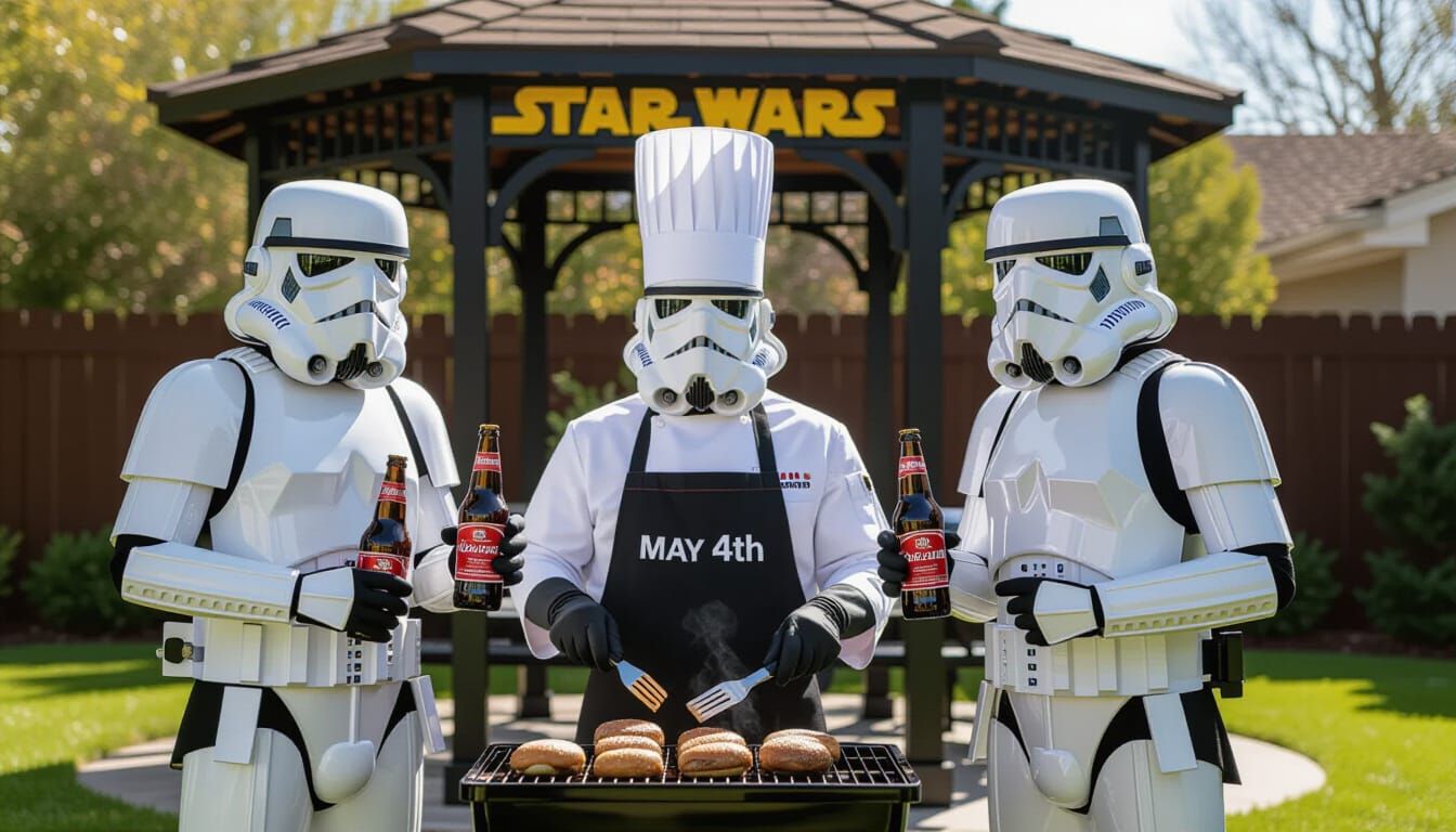 Stormtroopers Enjoy Budweiser and BBQ on Star Wars Day