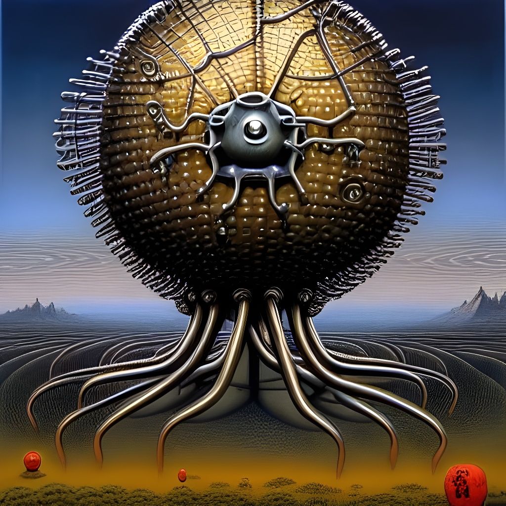 Metallic Bacteriophage Portrait in Surreal Horror Art Style