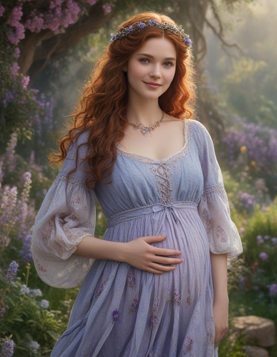 Ethereal Medieval Hobbit Mother in Lavender Dress