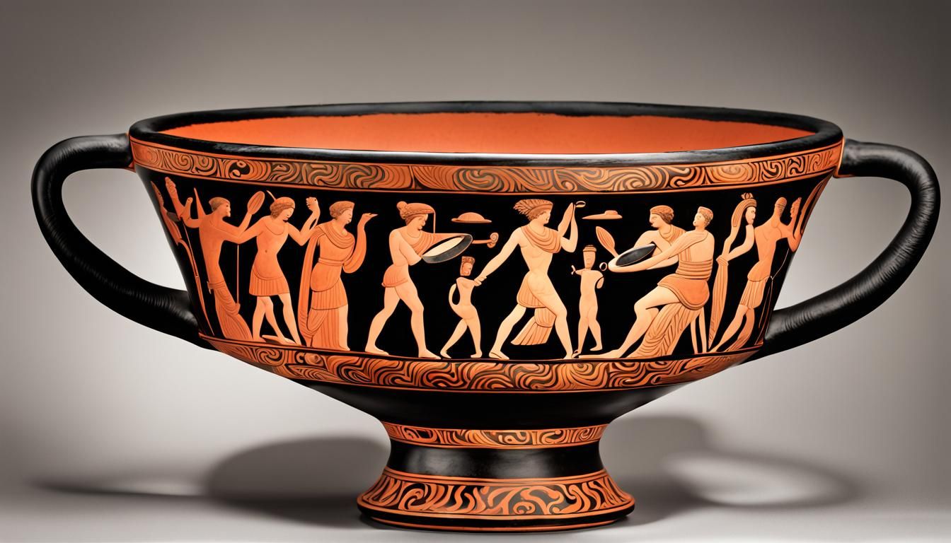 Hellenistic Kylix with Modern Figures in Museum