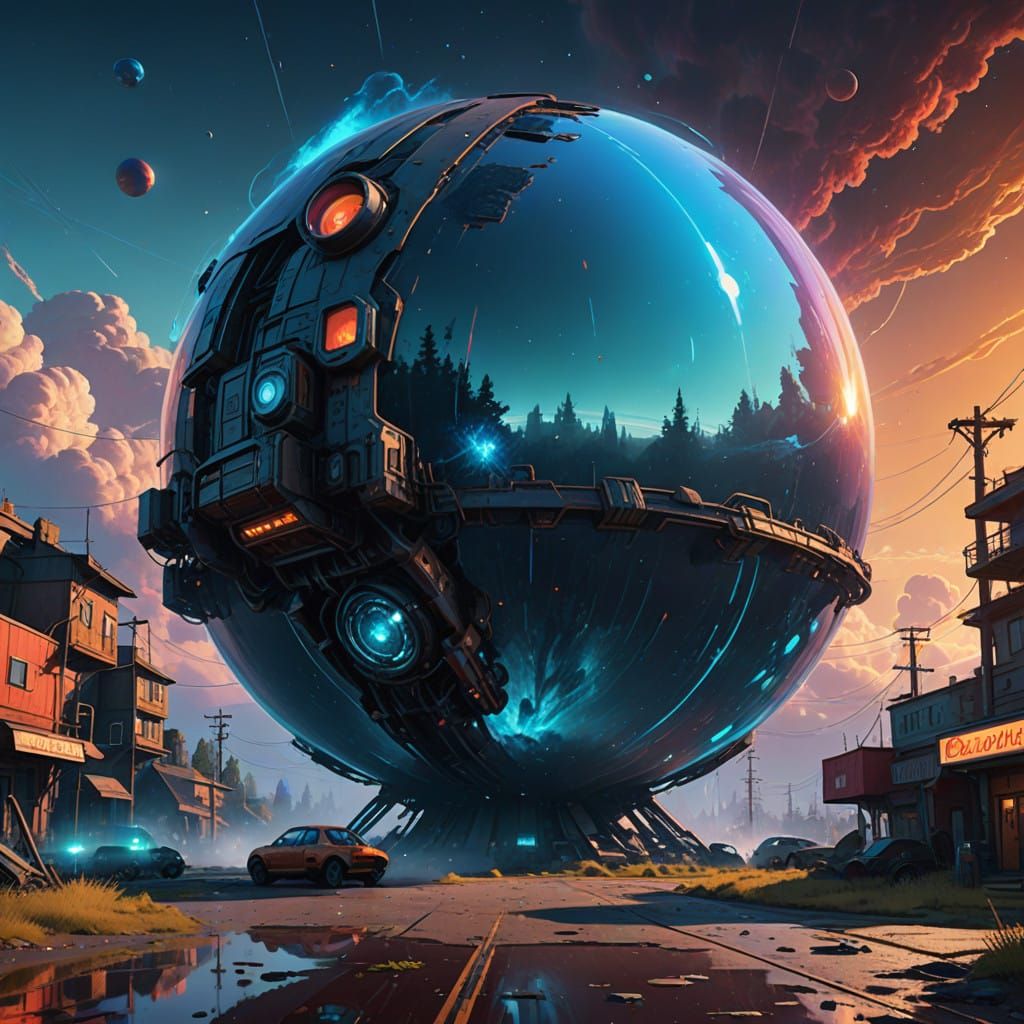 Electric Blue 4D Sphere Expands with Galaxies in Cyberpunk F...