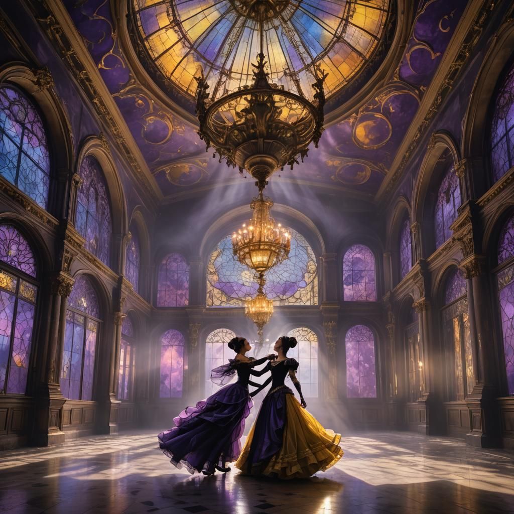 Ethereal Waltz in Abandoned Ballroom, Dark Fantasy Art