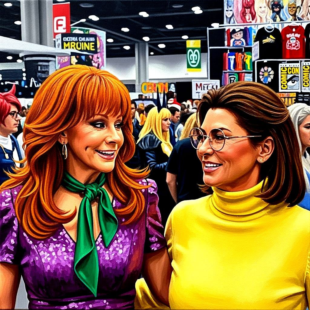 Reba & Shania at ComiCon Oil Painting