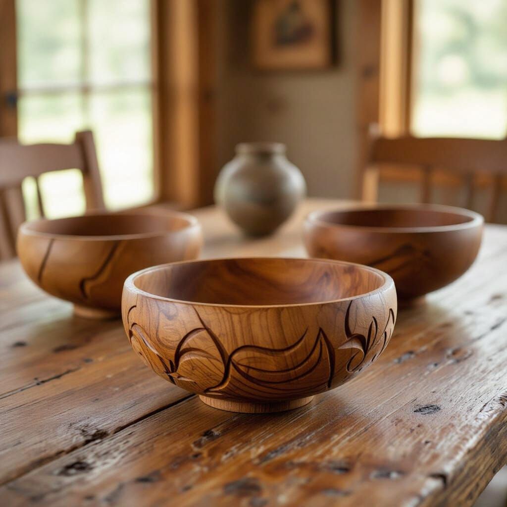 Handcrafted Wooden Bowls with Organic Carvings