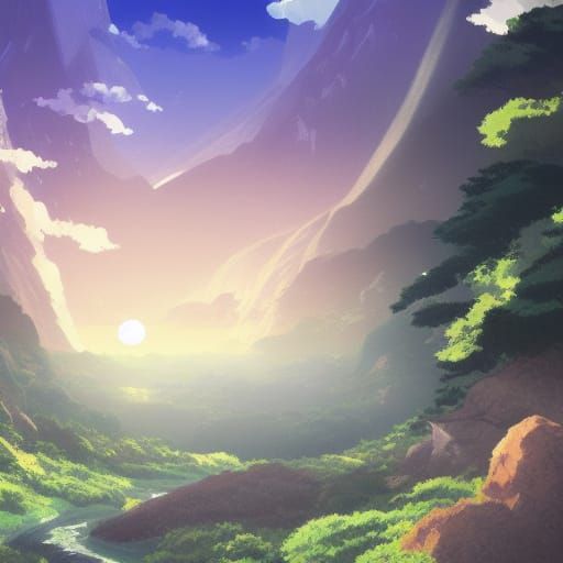 Misty Mountain Landscape in Anime Key Visual Style