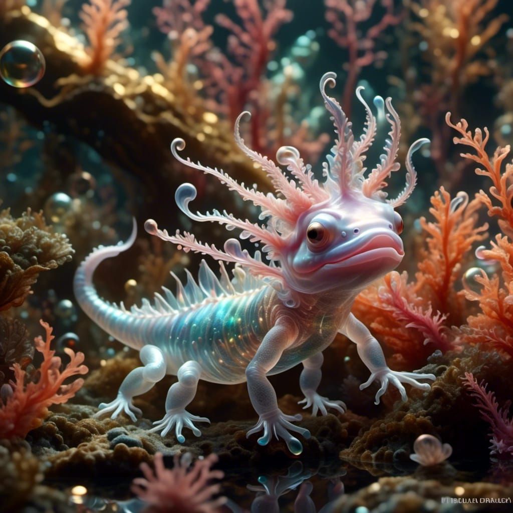 Cute Translucent Axolotl in Ethereal Fantasy Style