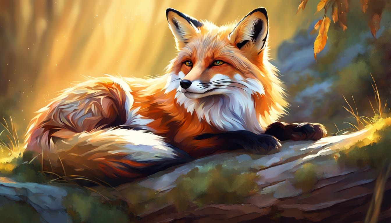 Resting Fox in Golden Light: Digital Painting