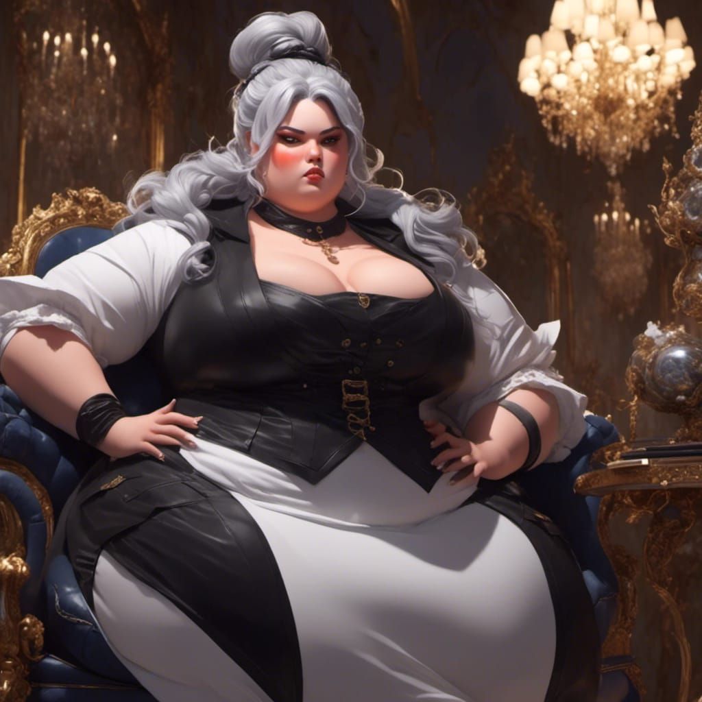 Curvy Woman in Strict Suit with Silver Hair