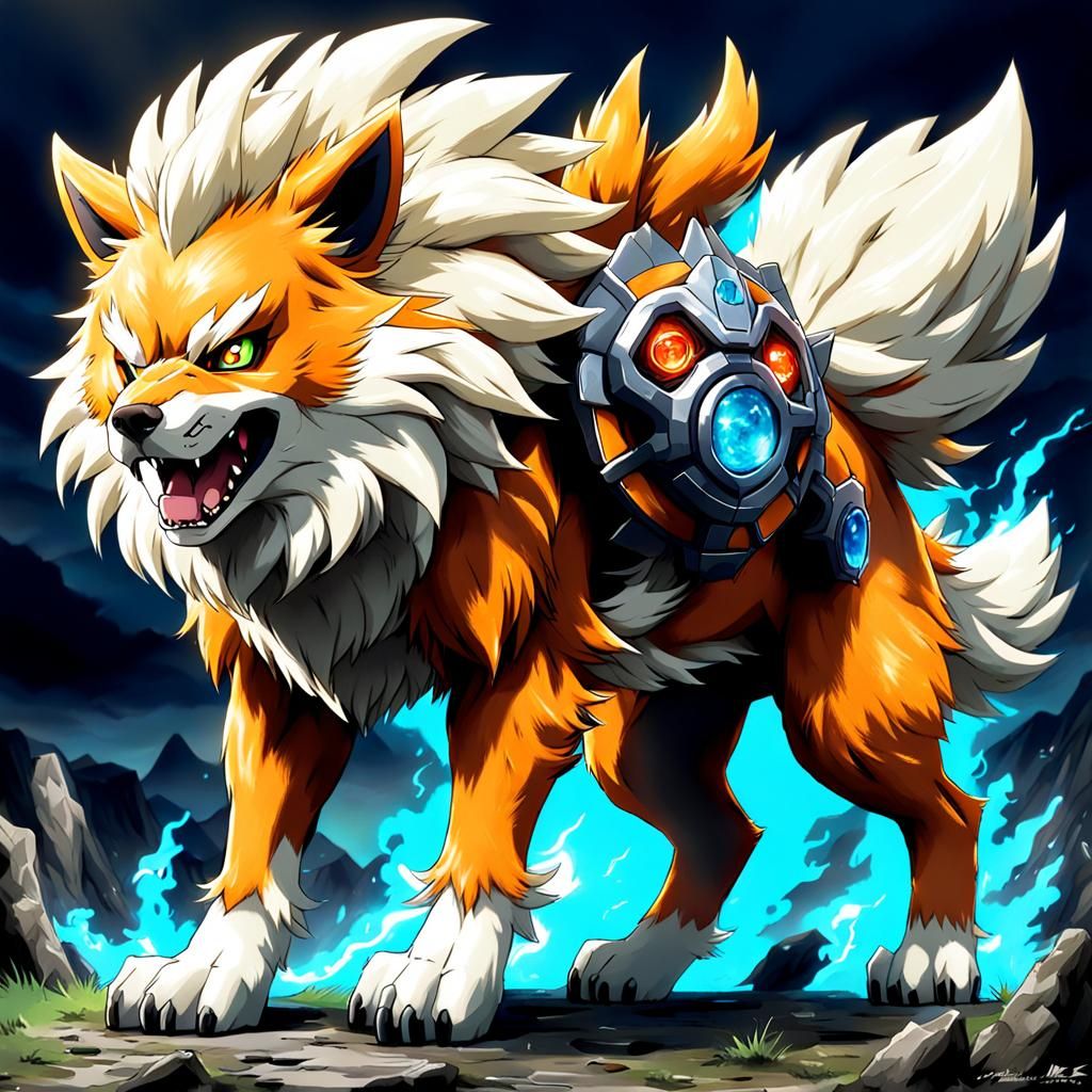 Arcanine as a Digimon in Anime Style