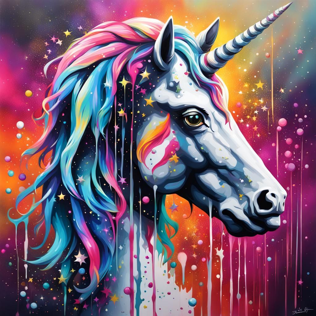Sparkling Unicorn in Vibrant Graffiti Art Style