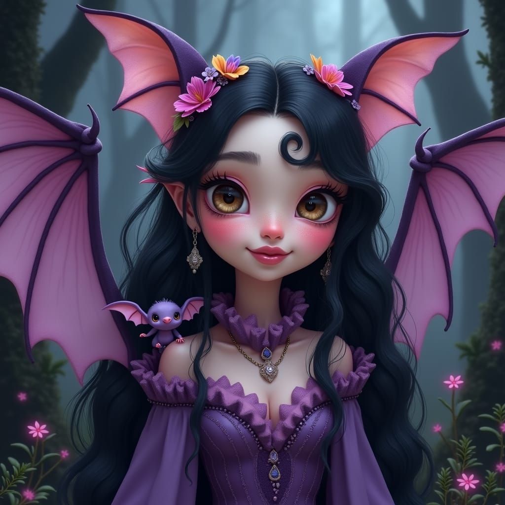 Gentle Bat Spirit, Mystical Forest Scene