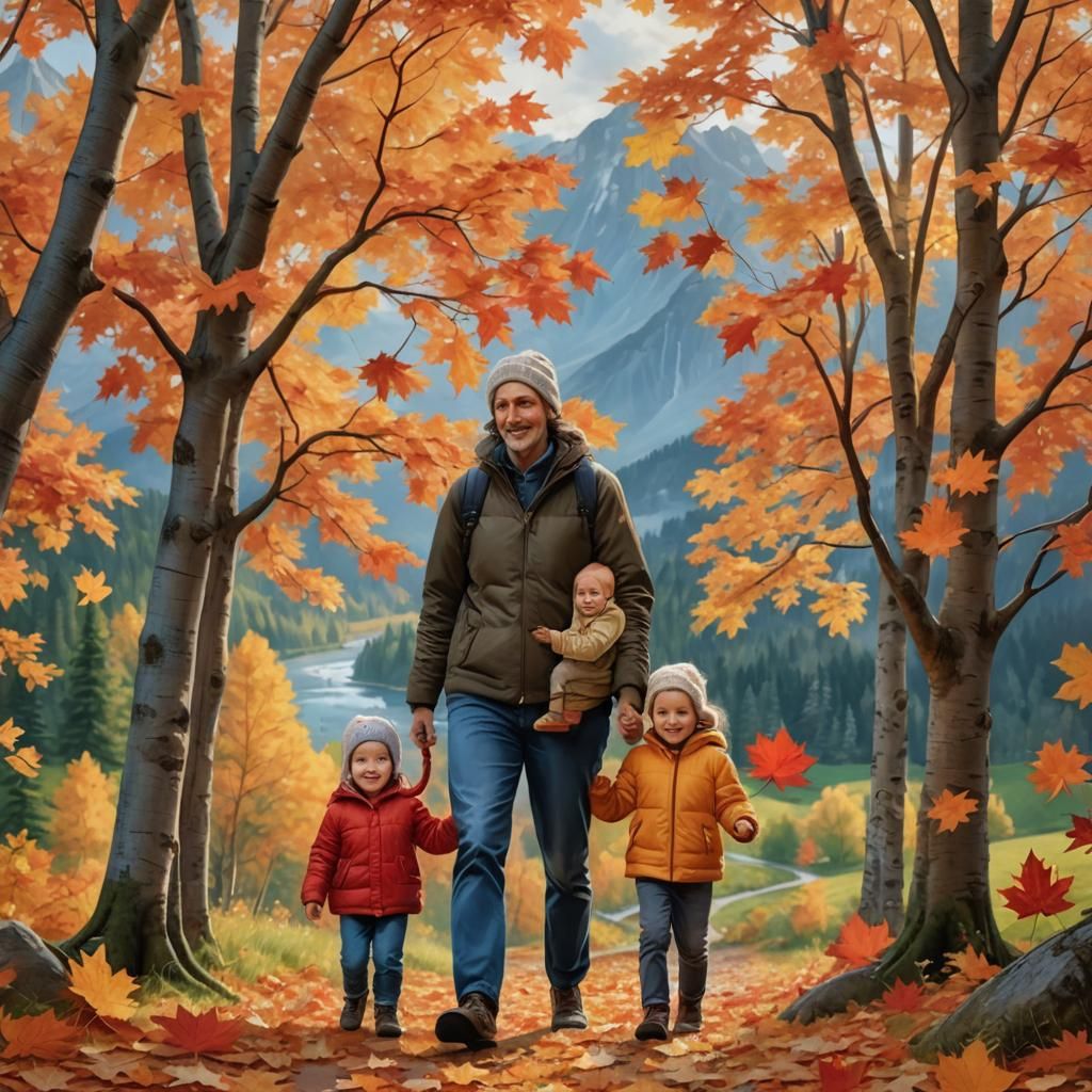 Family Autumn Day in Vivid Colors