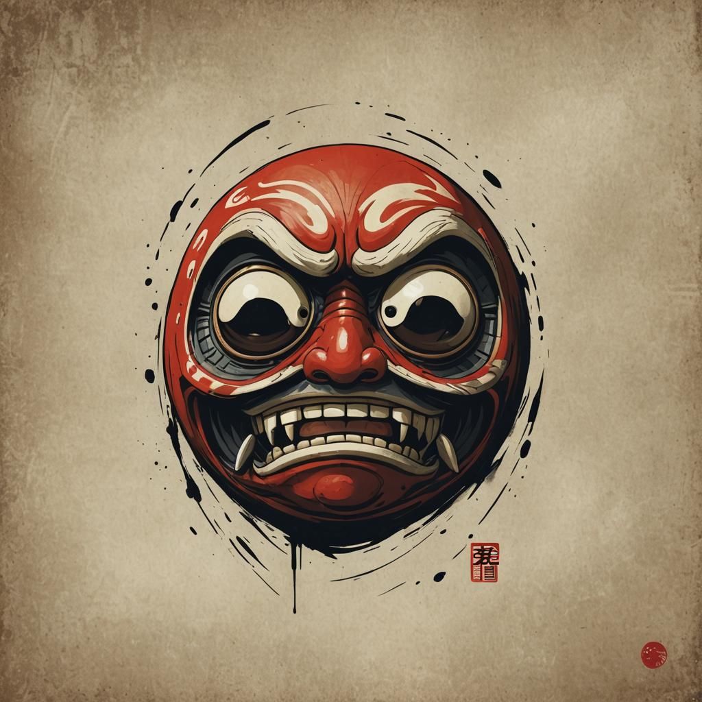 Sinister One-Eyed Daruma in Dark Fantasy Style