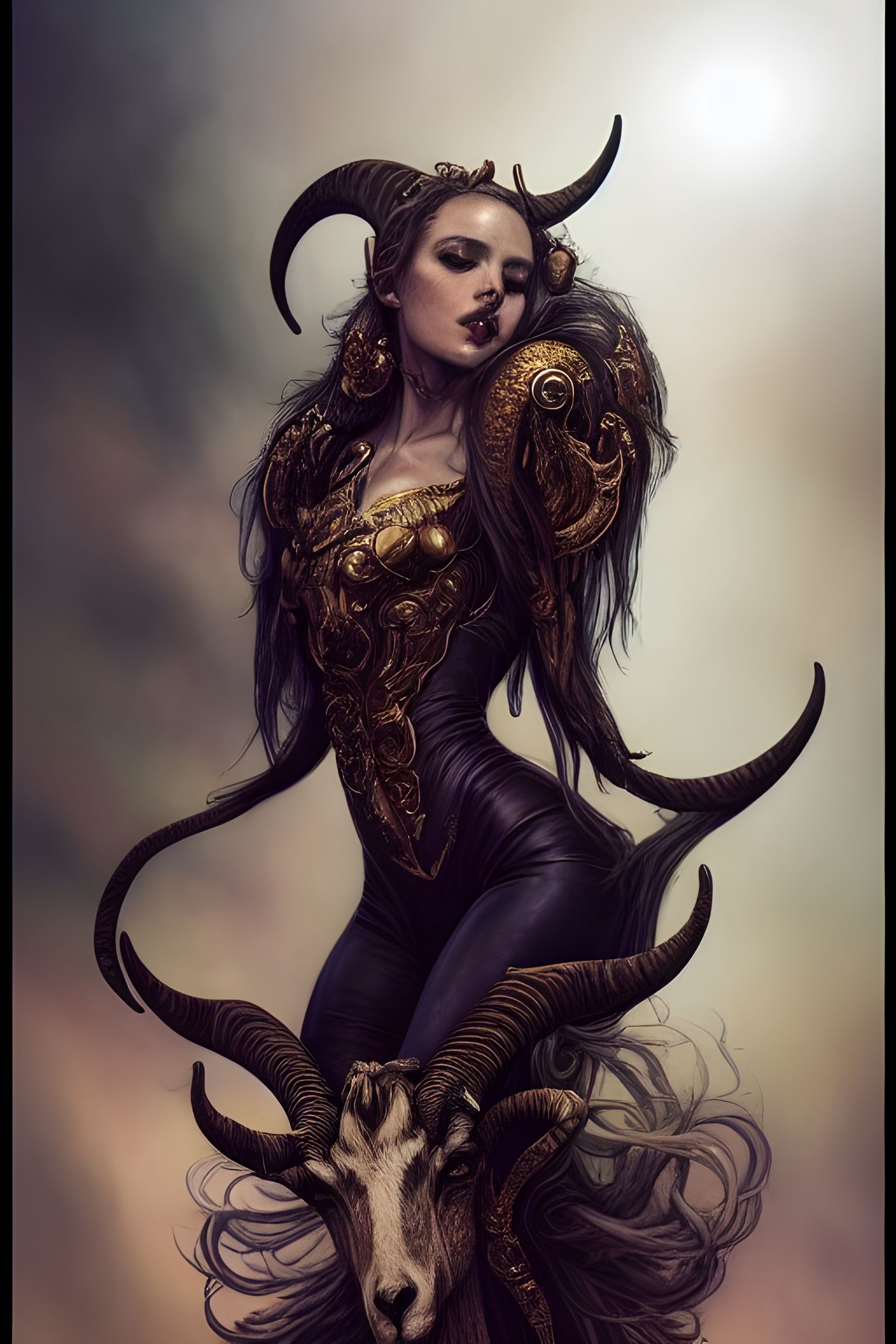 Celestial Capricorn Skull in Digital Art Style