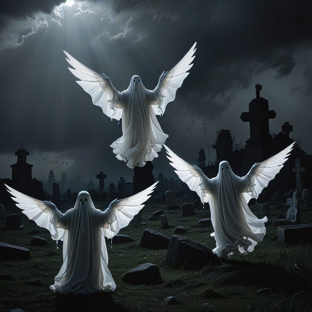 Ethereal Ghosts Haunting a Dark, Mystical Heaven
