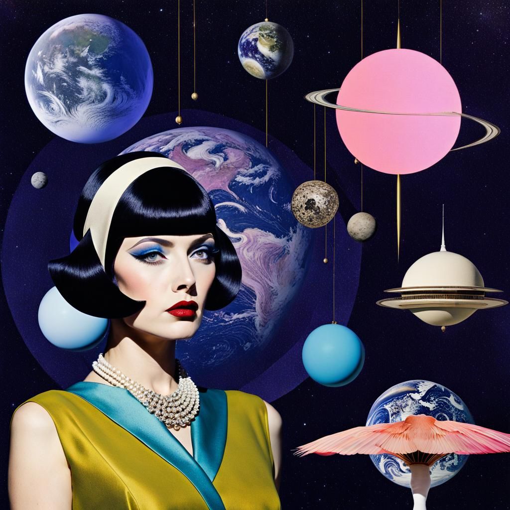 Art Deco Galaxy Collage in Surreal Style