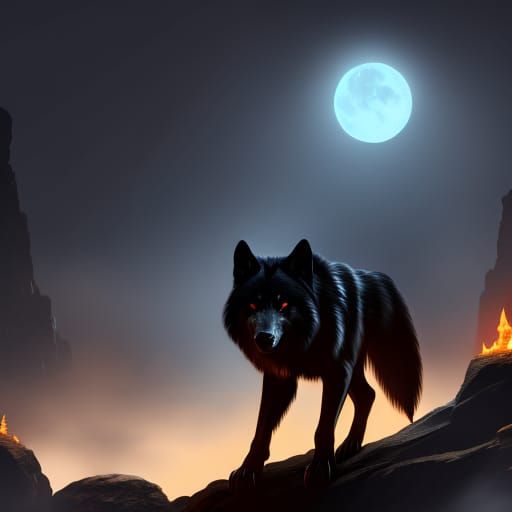 Black Wolf Emerging from Shadow: Dark Fantasy Art