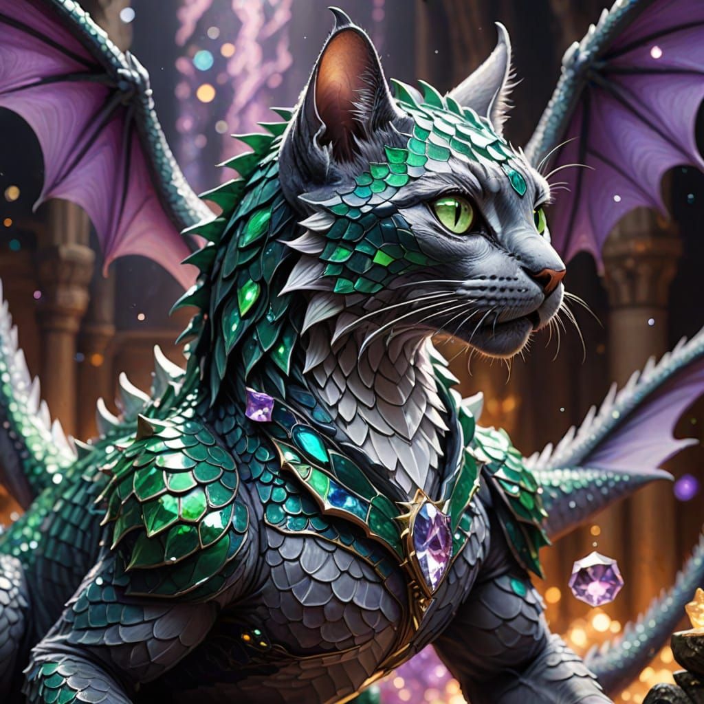 Tiny Cat Befriends Giant Dragon in Whimsical Fantasy Art