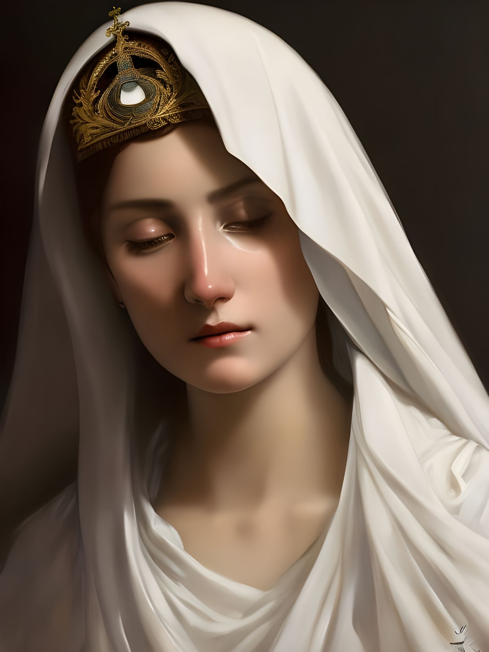 Crying Holy Mary Portrait in Art Nouveau Style