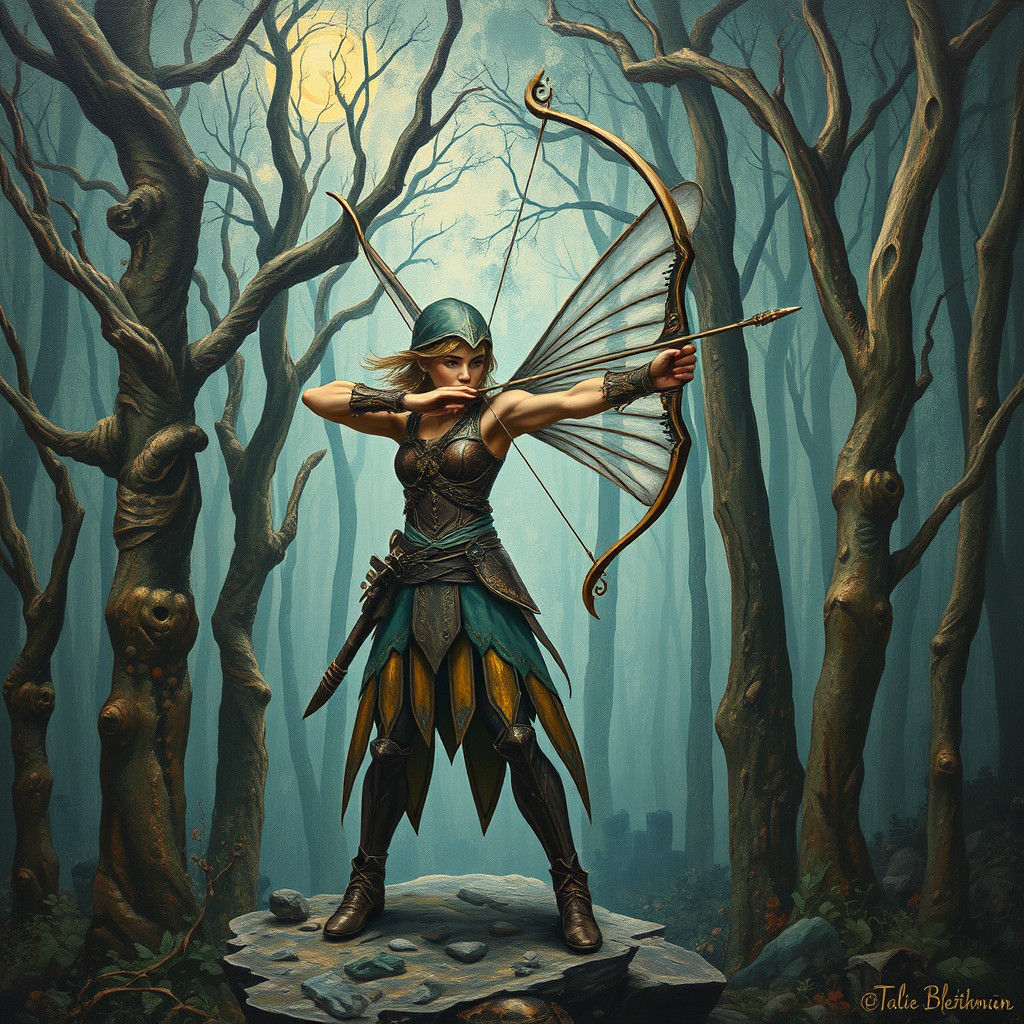 Fairy Elf Archer in Surrealist Forest