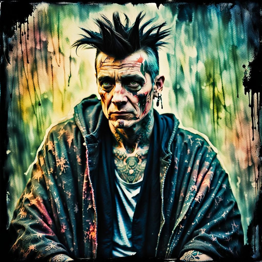 Punk Wizard Portrait in Grunge Style
