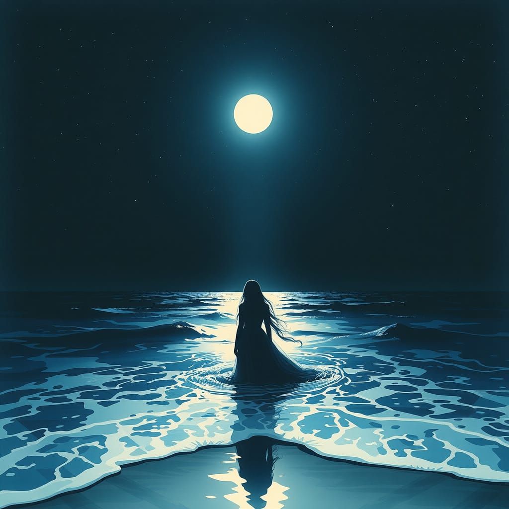 Surreal Woman Emerges from Moonless Night