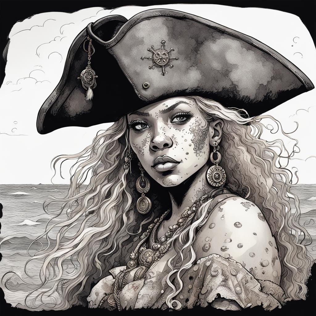 Ornate Portrait of a Female Pirate in Splash Art Style