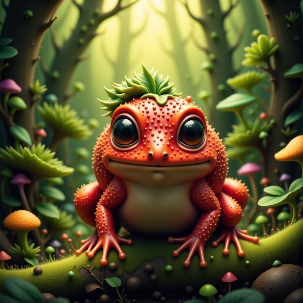 Strawberry Textured Frog in Enchanted Forest