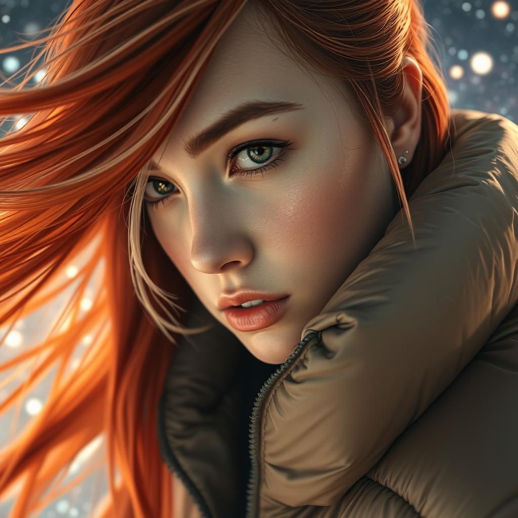 Hazel-Eyed Woman Portrait with Cosmic Background