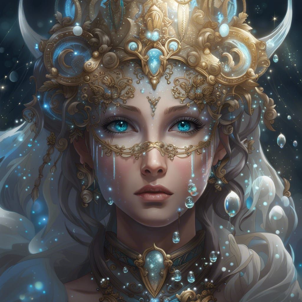 Woman's Bioluminescent Bath in Fairy House, Digital Art